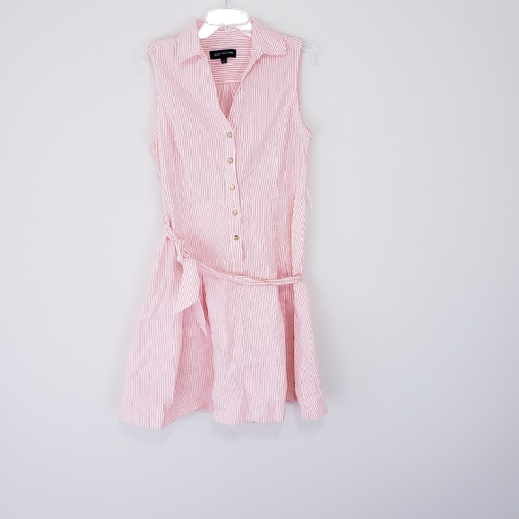 Orange Pink White Stripe Seersucker Dress Collared Size 12 JNY Preppy Summer - Picture 3 of 10